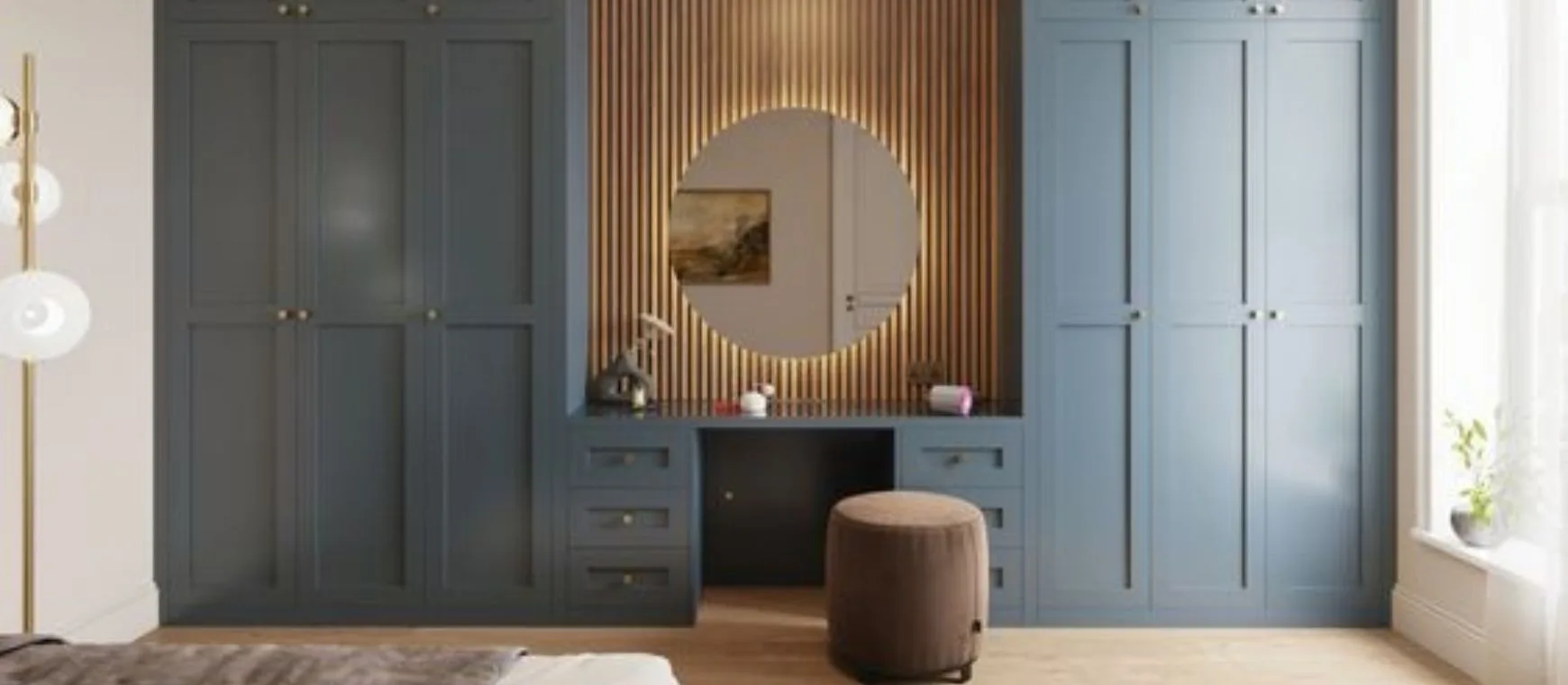 Elegance meets function in this modern wardrobe with a built-in vanity. A perfect addition to any bedroom