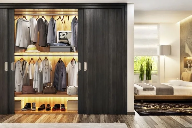 Modern Wardrobe with Wooden Trim